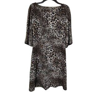 Papillon Blanc Womens Multicolor Animal Print Dress 3/4 Sleeve Boat Neck Size M